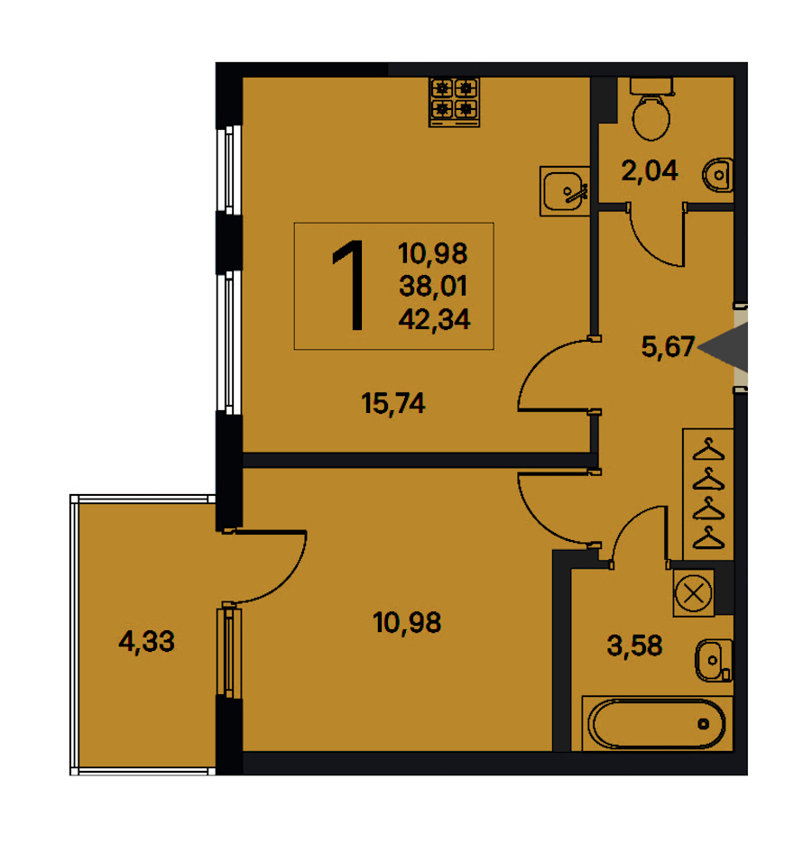 1-комнатная квартира 38.01 м², 1/4 эт., ЖК «Новое Сертолово. Гармония»